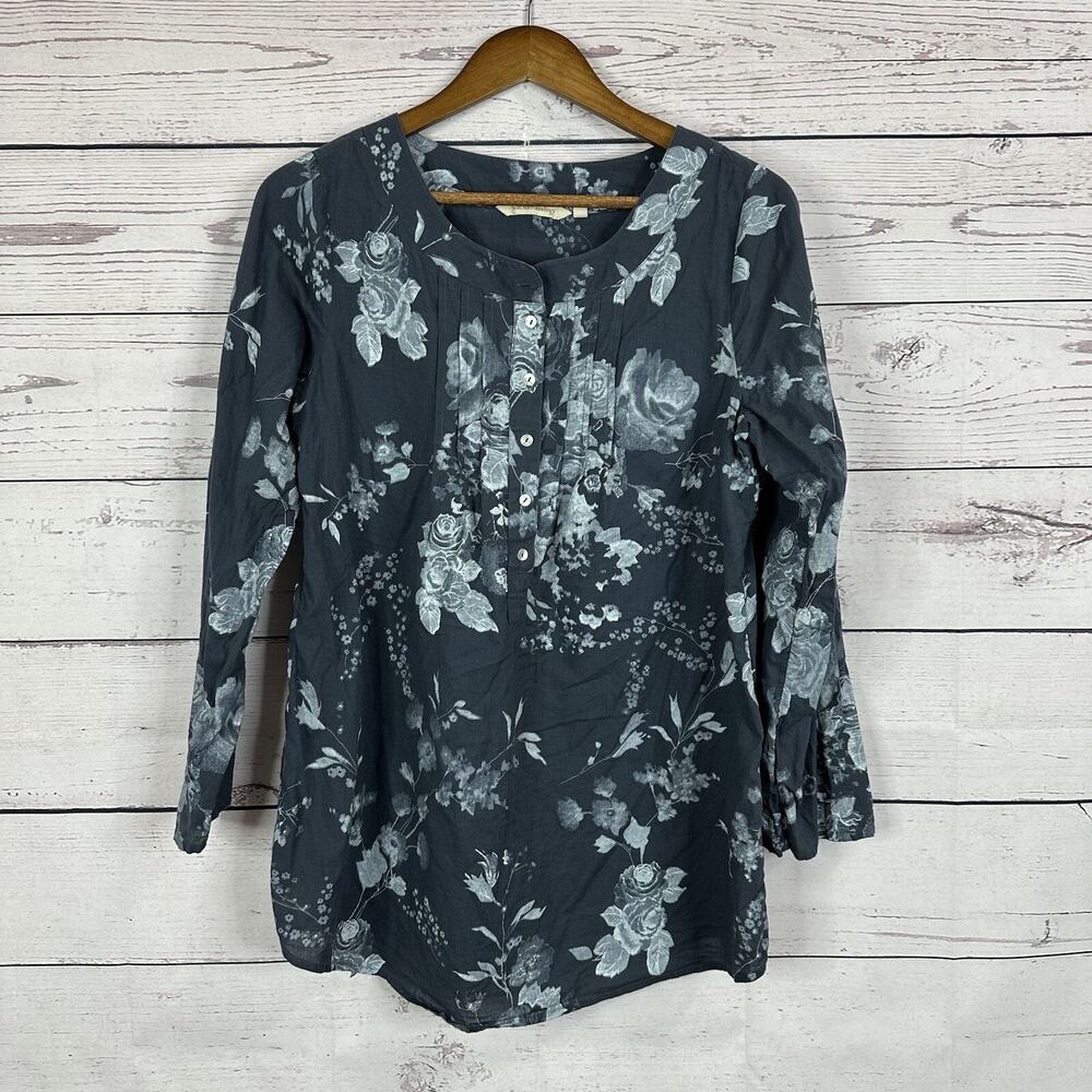 Soft Surroundings Shirt Top Womens Small Blue Floral Tunic Pop over Cottage Boho